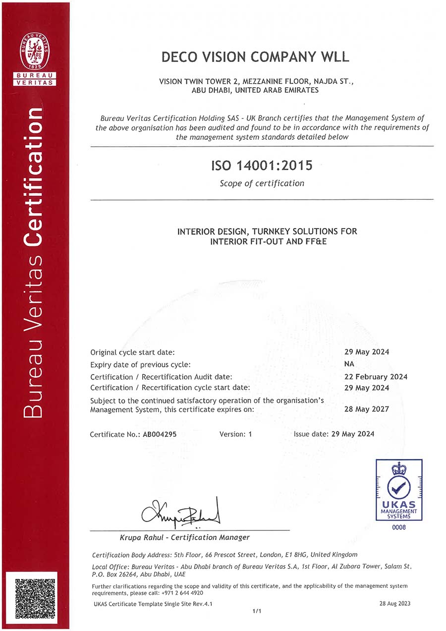 Decovision ISO 14001 2015 environmental management certification
